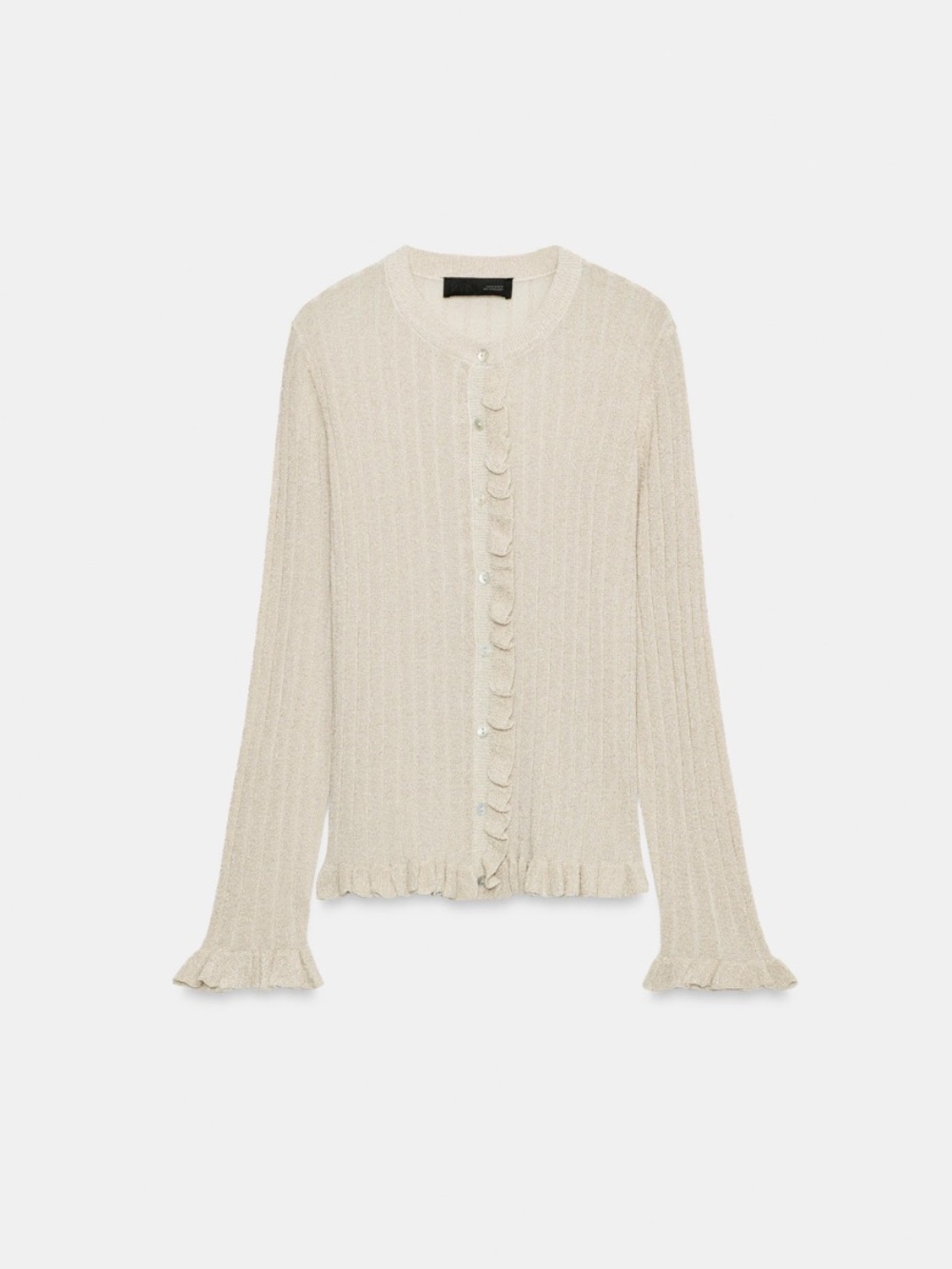 ZARA Women’s Ruffle-Trim Ribbed Cardigan - Cream - Picture 3 of 8